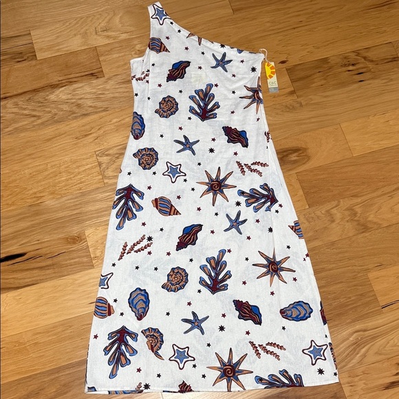 C&C California Linen One Shoulder Dress Sea Shells - Picture 2 of 11